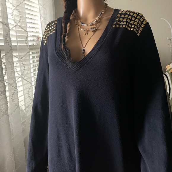 Navy Blue Long Sleeve Sweater Midi Dress XL - Picture 2 of 8